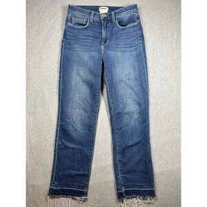 L'Agence Harris‎ High-Rise Cropped Jeans in Talledega Fringes Raw Hem Size 26